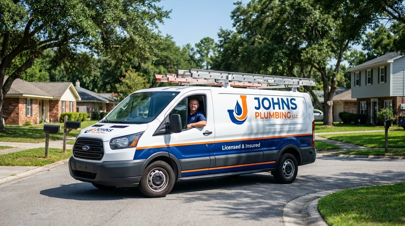 Johns Plumbing LLC service van in Jefferson, TX