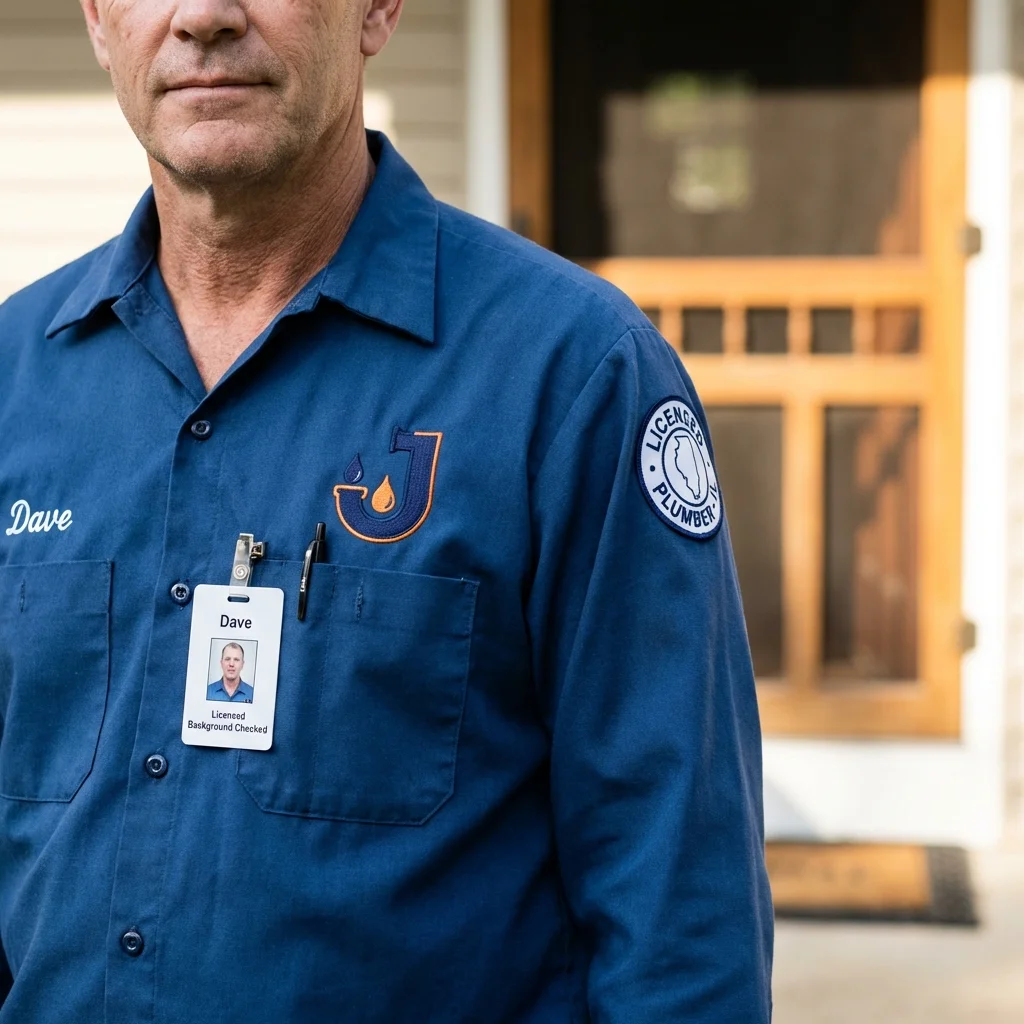 Licensed plumber showing ID badge in Jefferson, TX