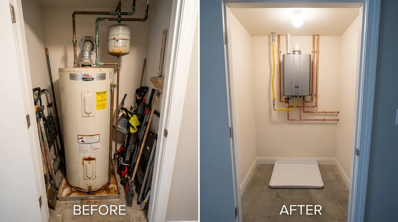 Tank water heater versus wall-mounted tankless unit comparison for Jefferson, TX homeowners