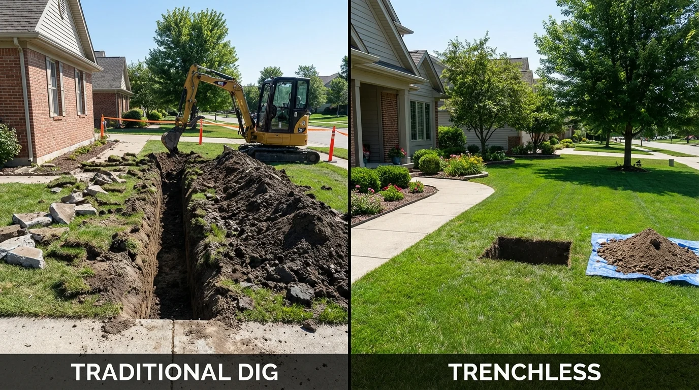Trenchless sewer repair with minimal yard damage versus traditional excavation in Jefferson, TX